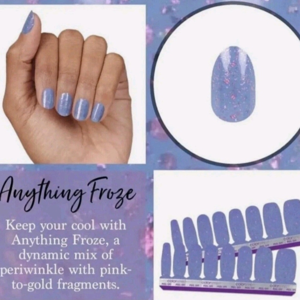 Color Street Anything Froze Nail Strips - Periwinkle with Pink and Gold